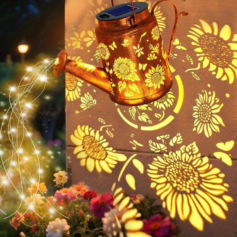 VOOKRY 2 Pack Sunflower Metal Solar Watering Can Lights, Solar Lights Outdoor Waterproof, Birthday Gifts for Women Mom Grandma, Hanging Lanterns Decorative Garden Decor for Outside Yard Patio Lawn - Image 2